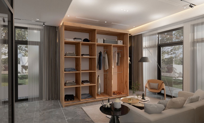 Image 2: Lugo Sliding Wardrobe 203cm, Stylish Storage in Oak Finish