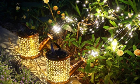 2 Pack Solar Watering Can with Lights Outdoor Hanging Kettle Lanterns Bronze
