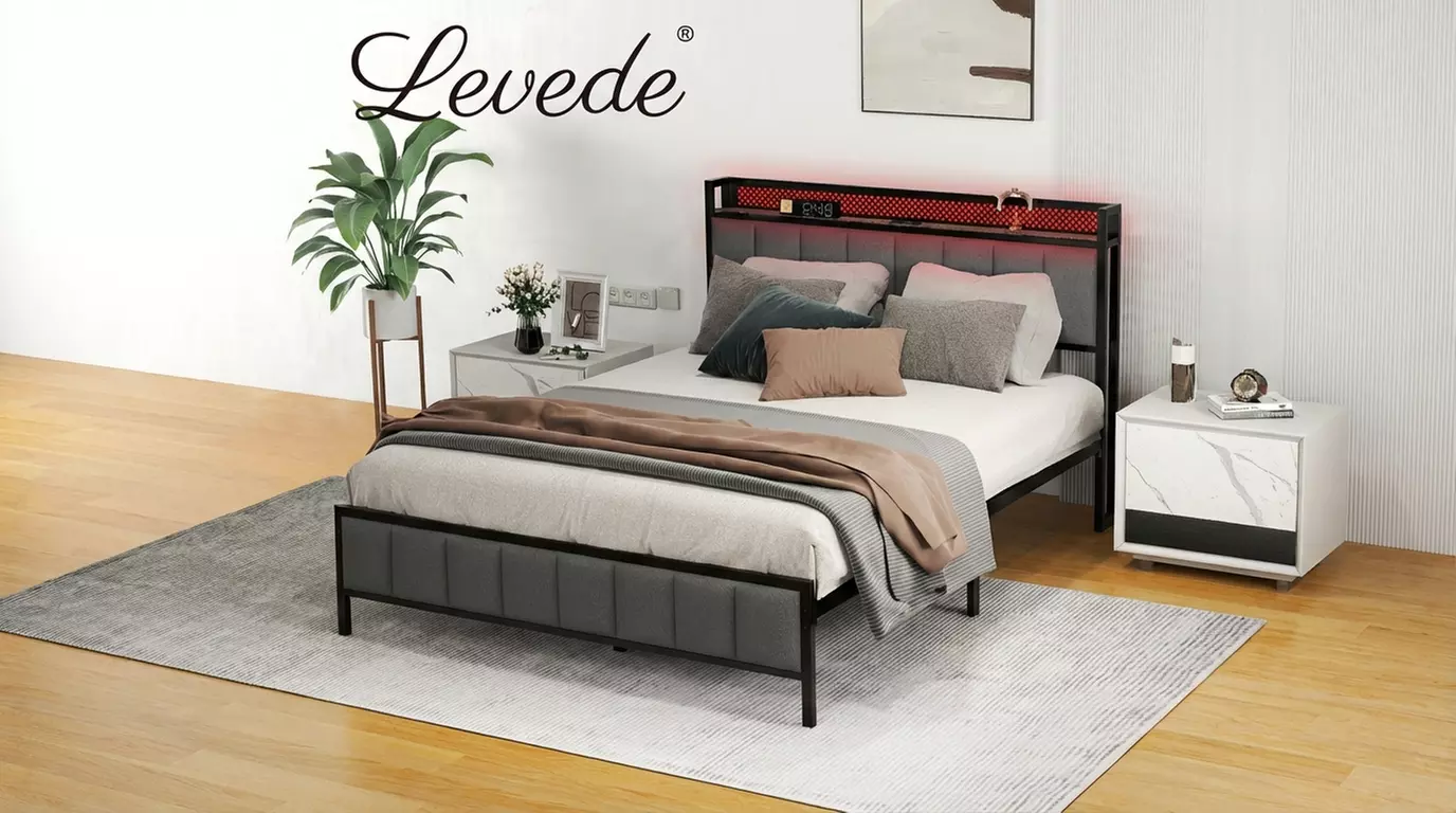 Levede LED Metal Bed Frame with RGB Lights, USB and Type-C Charging