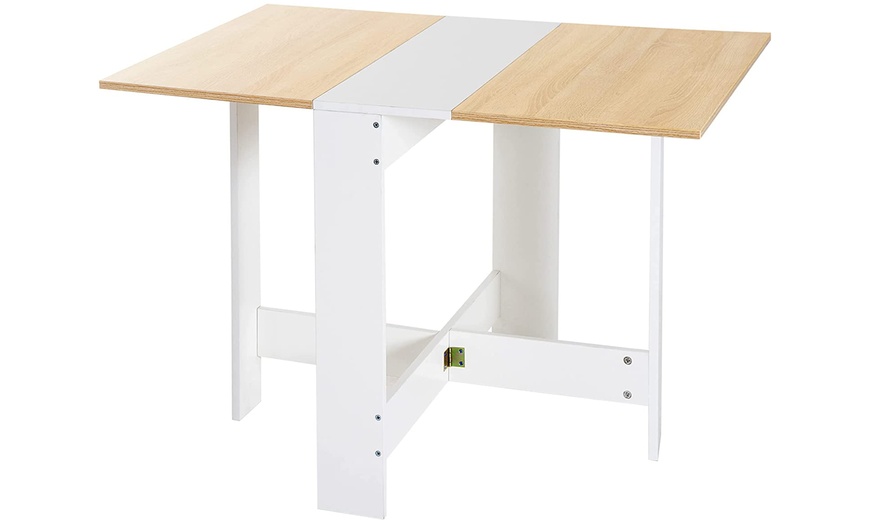 Image 1: HomCom Particleboard Folding Dining Table in Oak and White