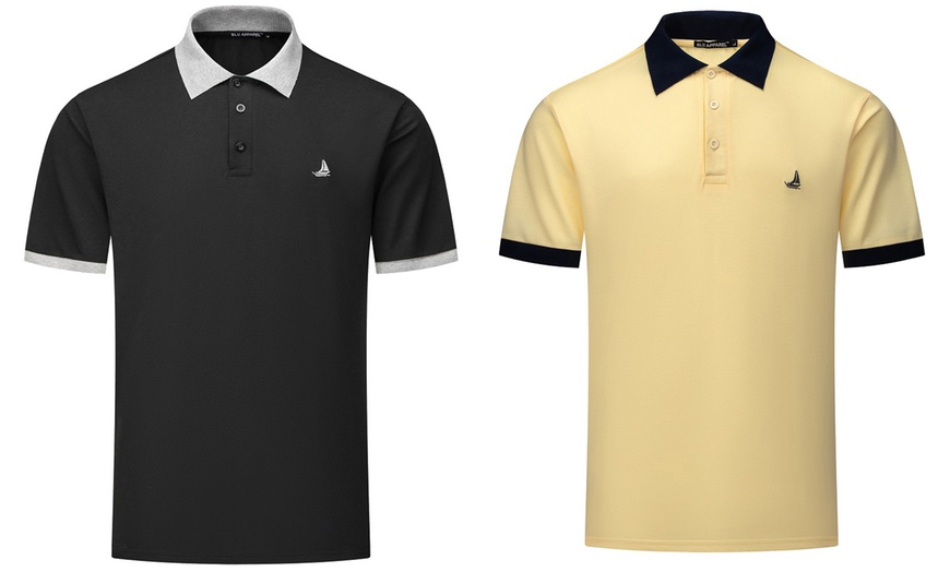 Image 9: Men's Contrast-Collar Polo