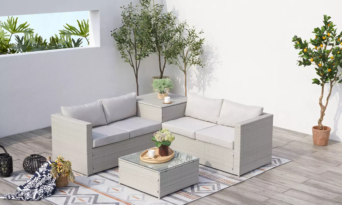 Salon de jardin 4 places Kocoon en résine tressée, modèle "Oacari"