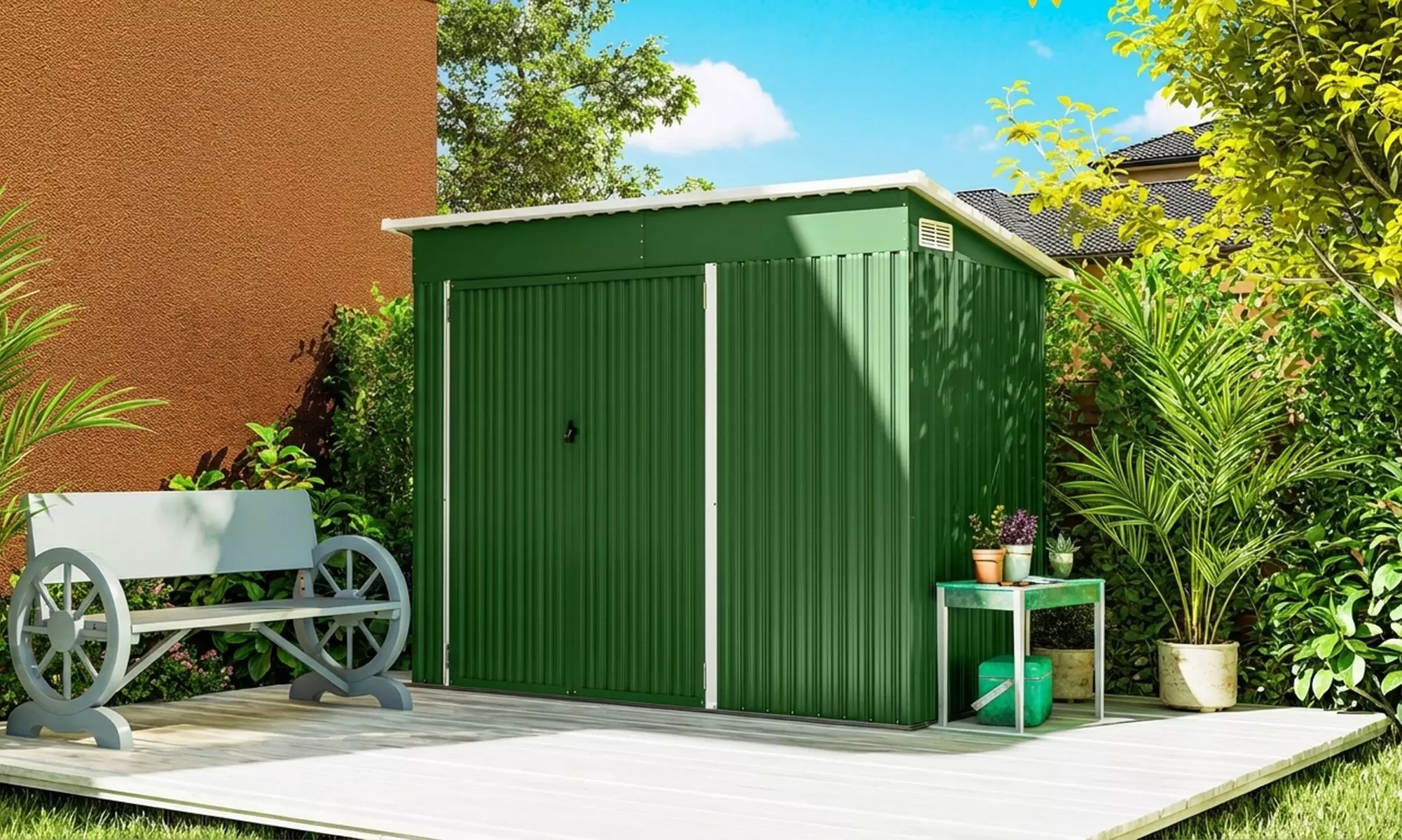 Outsunny Galvanised Steel Garden Storage Shed with Double & Side Doors