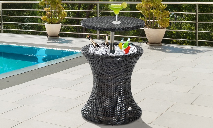 Image 1: Outsunny Rattan-Effect Ice Bucket Table