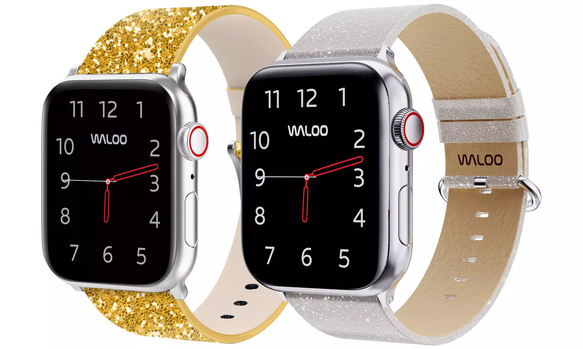 Waloo 2-Pack of Leather Bling and Shiny Brilliance Apple Watch Bands