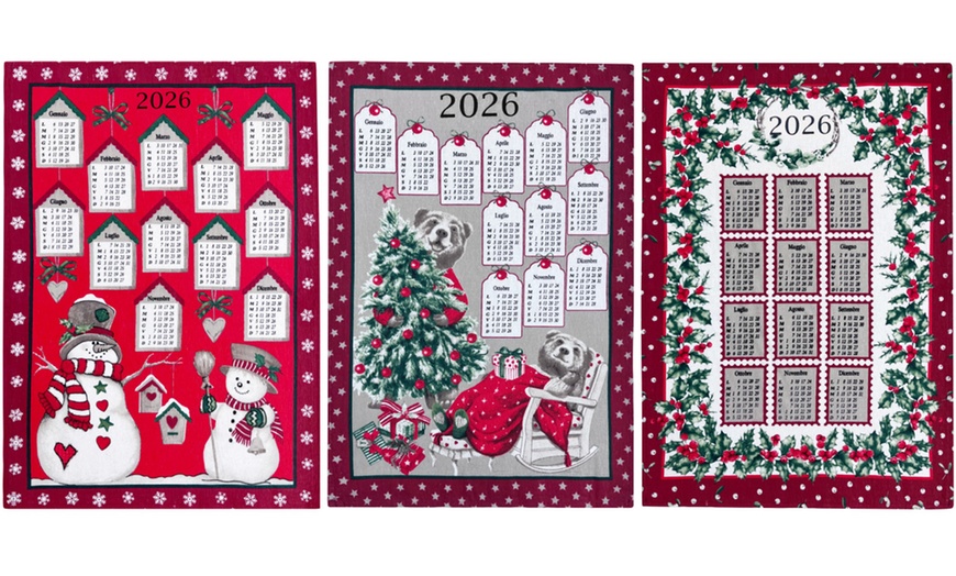 Image 4: Set di 6 o 12 strofinacci da cucina con calendario natalizio 2026