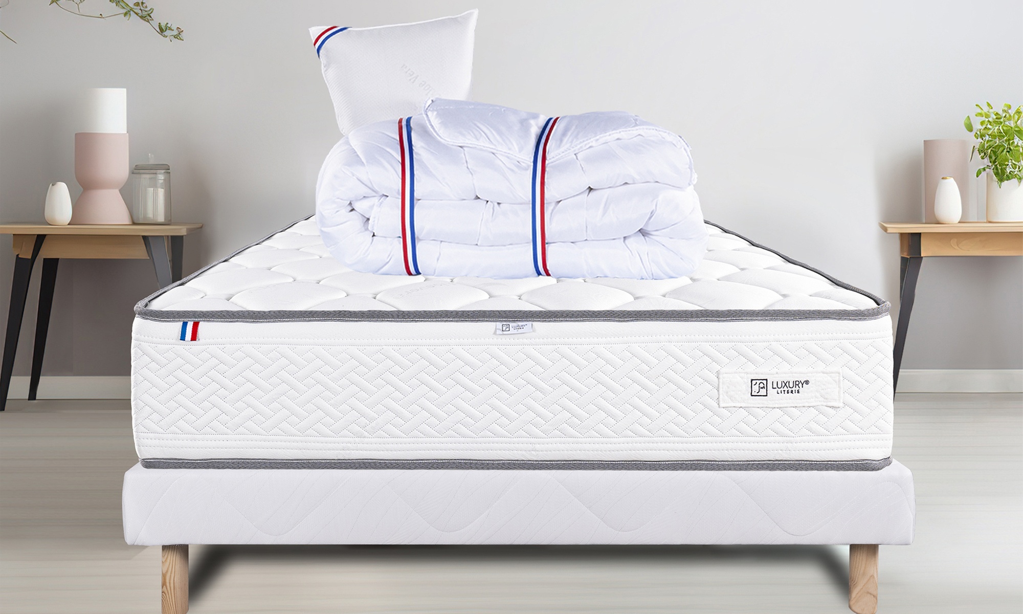 Ensemble matelas Iris mousse ferme 20 cm sommier 13 cm LUXURY LITERIE