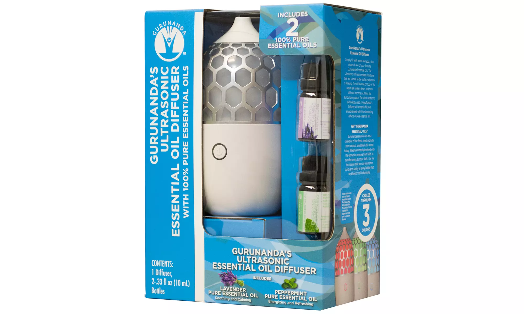 GuruNanda Ultrasonic Honeycomb Diffuser with Lavender and Peppermint Essential Oil - Second Medium
