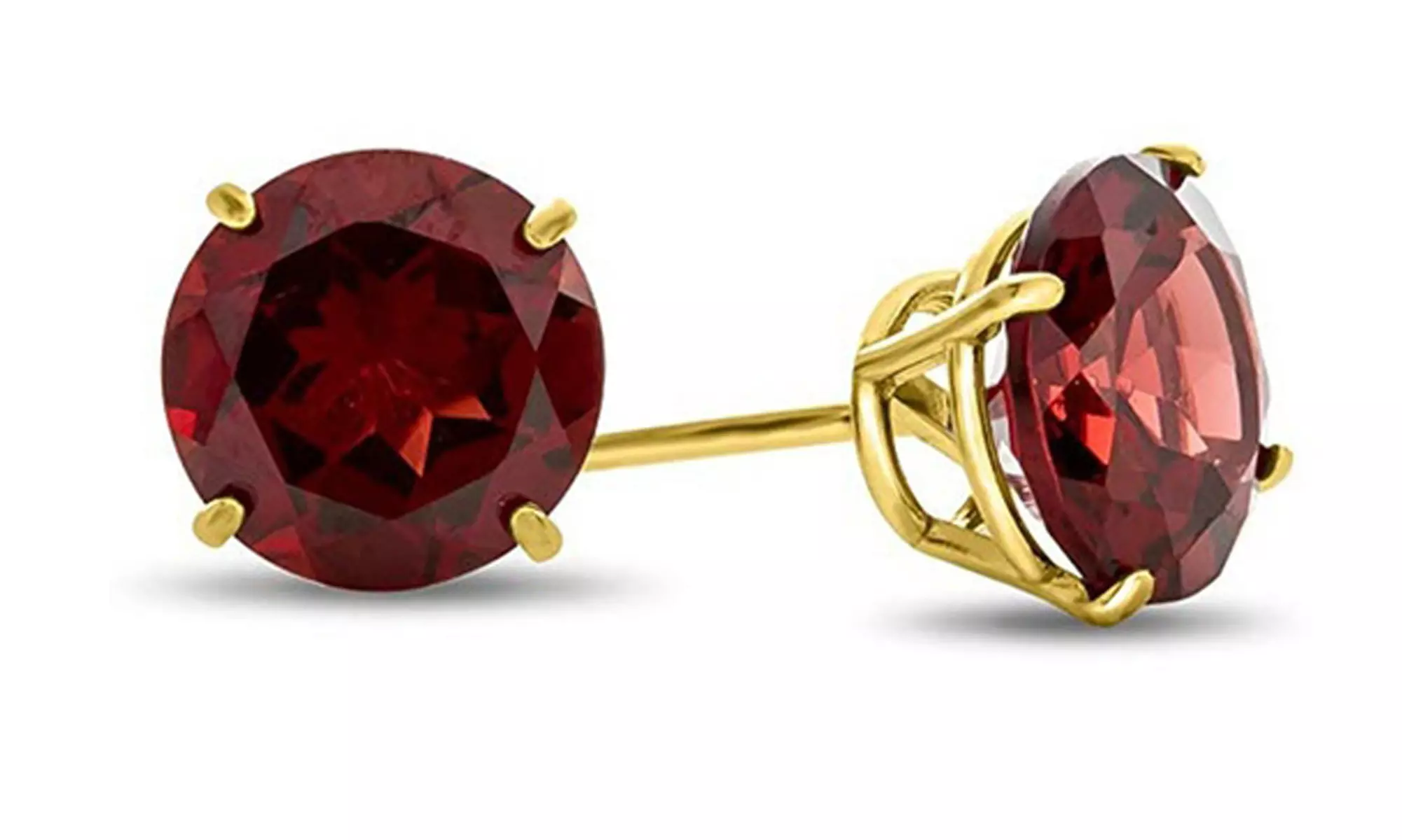 Paris Jewelry 10k Yellow Gold Plated Round 7mm Garnet Stud Earrings