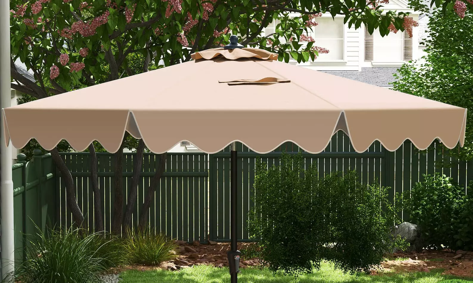 Costway 9 ft Patio Umbrella Two-Tier Market Table Umbrella Sun-Protective Canopy