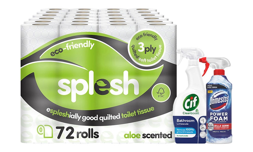 Image 1: 72 Splesh Rolls, Domestos Foam Spray 450ml and CIF Bath 700ml Bundle