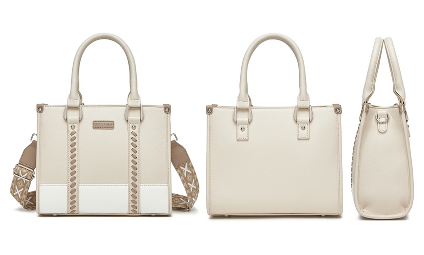 Image 4: Miss Lulu PU Leather Graceful Spacious Tote Bag with Woven Trim Strap