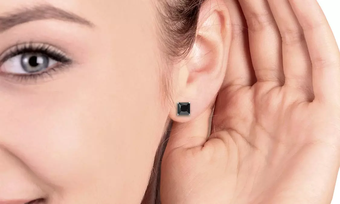 10K White Gold Plated 9mm Princess Black Cubic Zirconia Stud Earrings