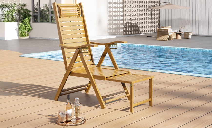 Image 2: Bamboo Foldable Adjustable Recliner Chair