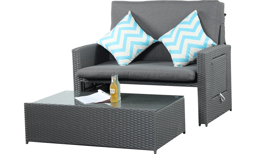 Image 2: Oasis Two-Seater Rattan Sun Lounger Daybed