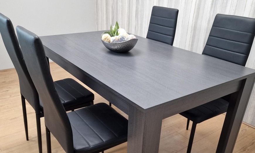 Image 2: Dining Table Set with Four Stylish Leather Chairs