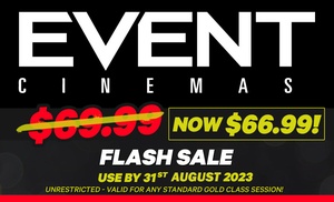 Event Cinemas Unrestricted Gold Class Admission for Two People