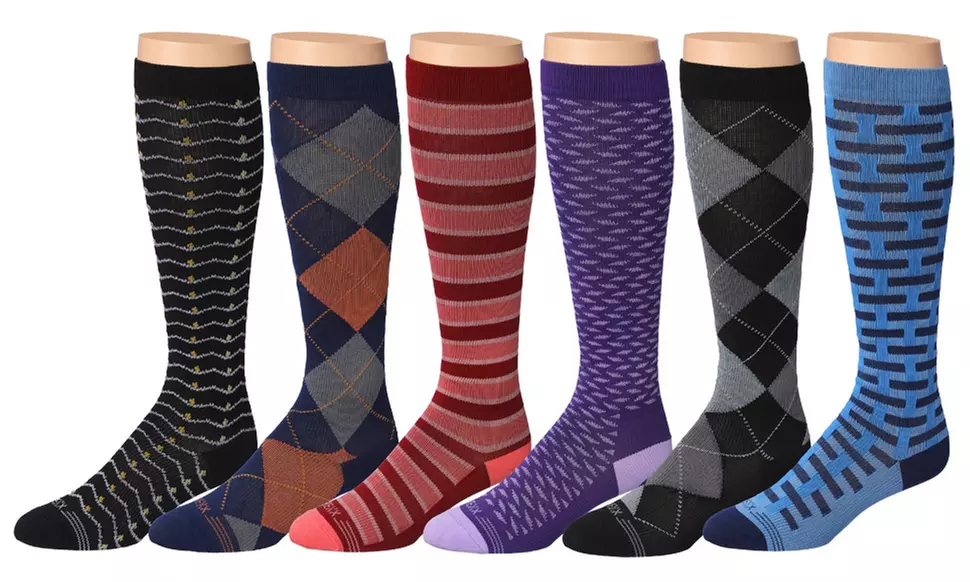 6-Pack Rexx Men's Knee-High Patterned Compression Socks