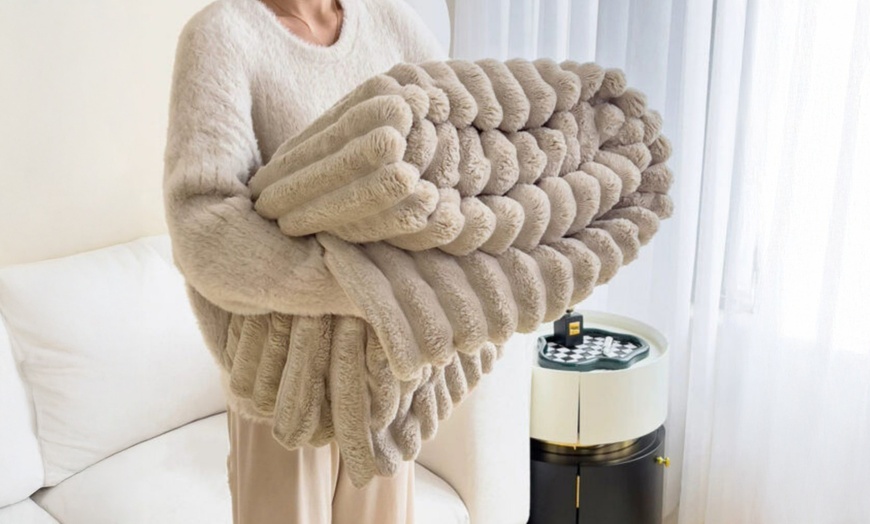 Image 12: Thick Plush Striped Winter Throw Blanket 