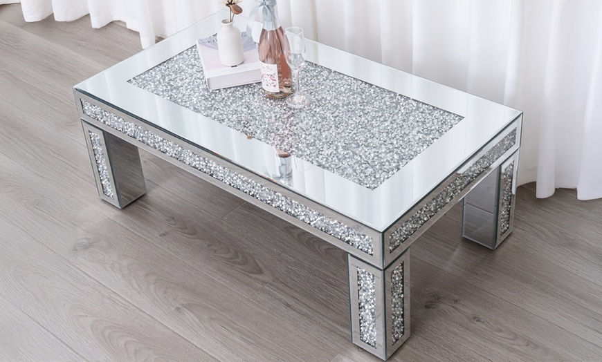Image 2: Tiffany Diamond Crystal Mirrored Coffee Table