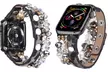 Leopard Calf Leather and Crystal Apple Watch Band All Series - Second Medium