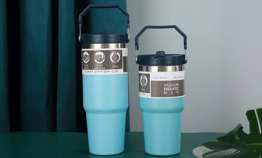 Image 7: Portable Stainless Steel Cup with Hidden Straw and Handle