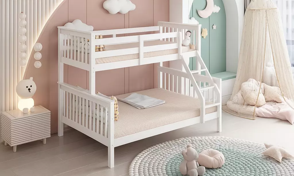 Kids' Solid Pine Wooden Bunk Bed