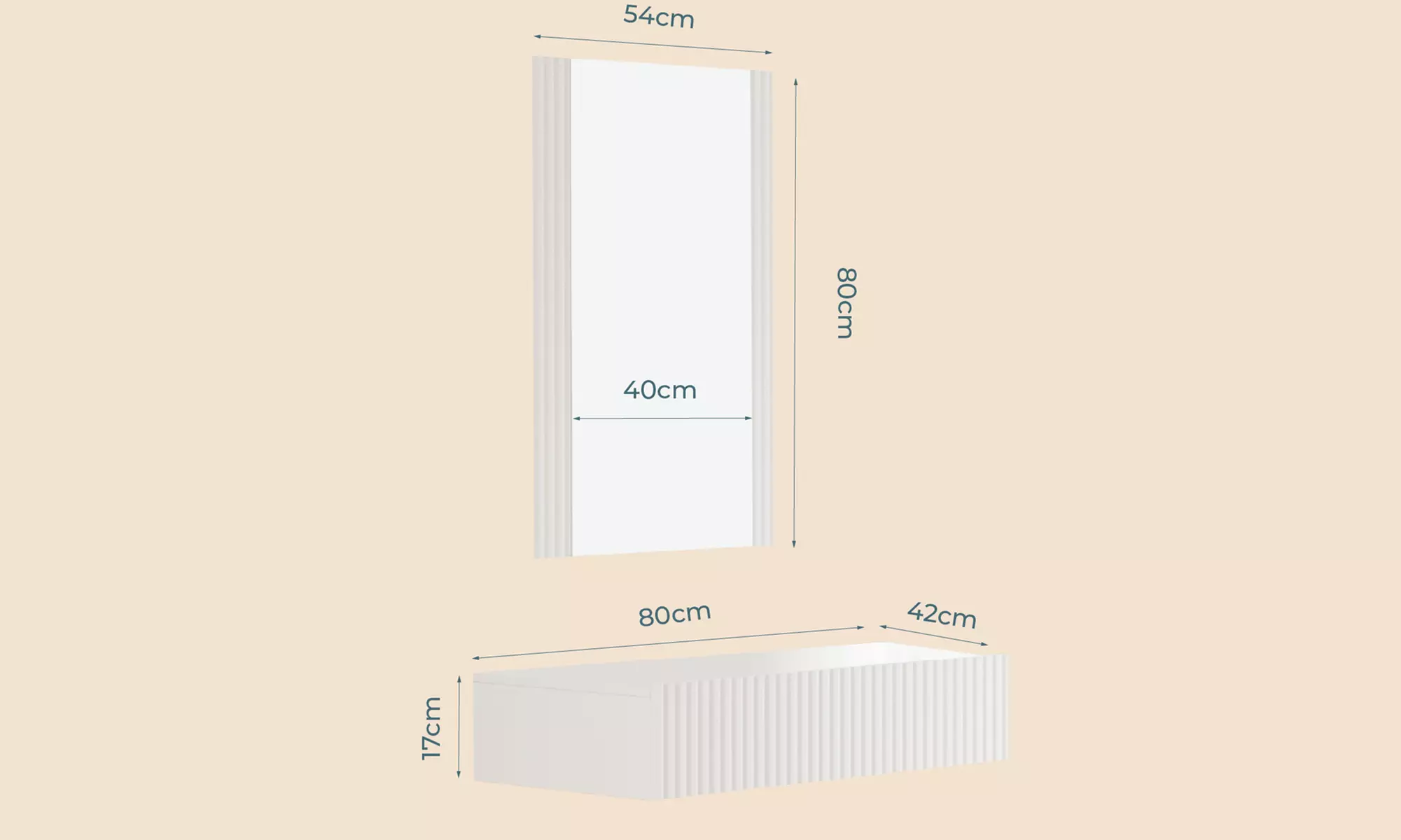 Tocador acanalado con cajón y espejo