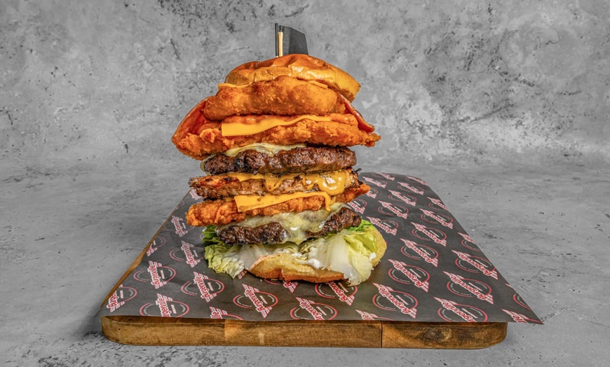 Image 1: All-American Feast! Any Burgers, Side, Dessert, Shake or Soft Drink!