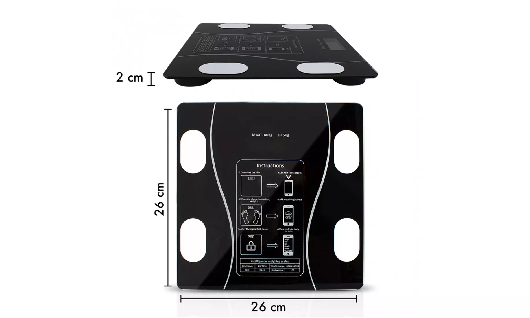 Balance connectée intelligente, analyse corporelle et Bluetooth