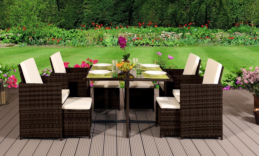 Image 7: 9, 11 or 13 Piece High Back Rattan Effect Cube Dining Set
