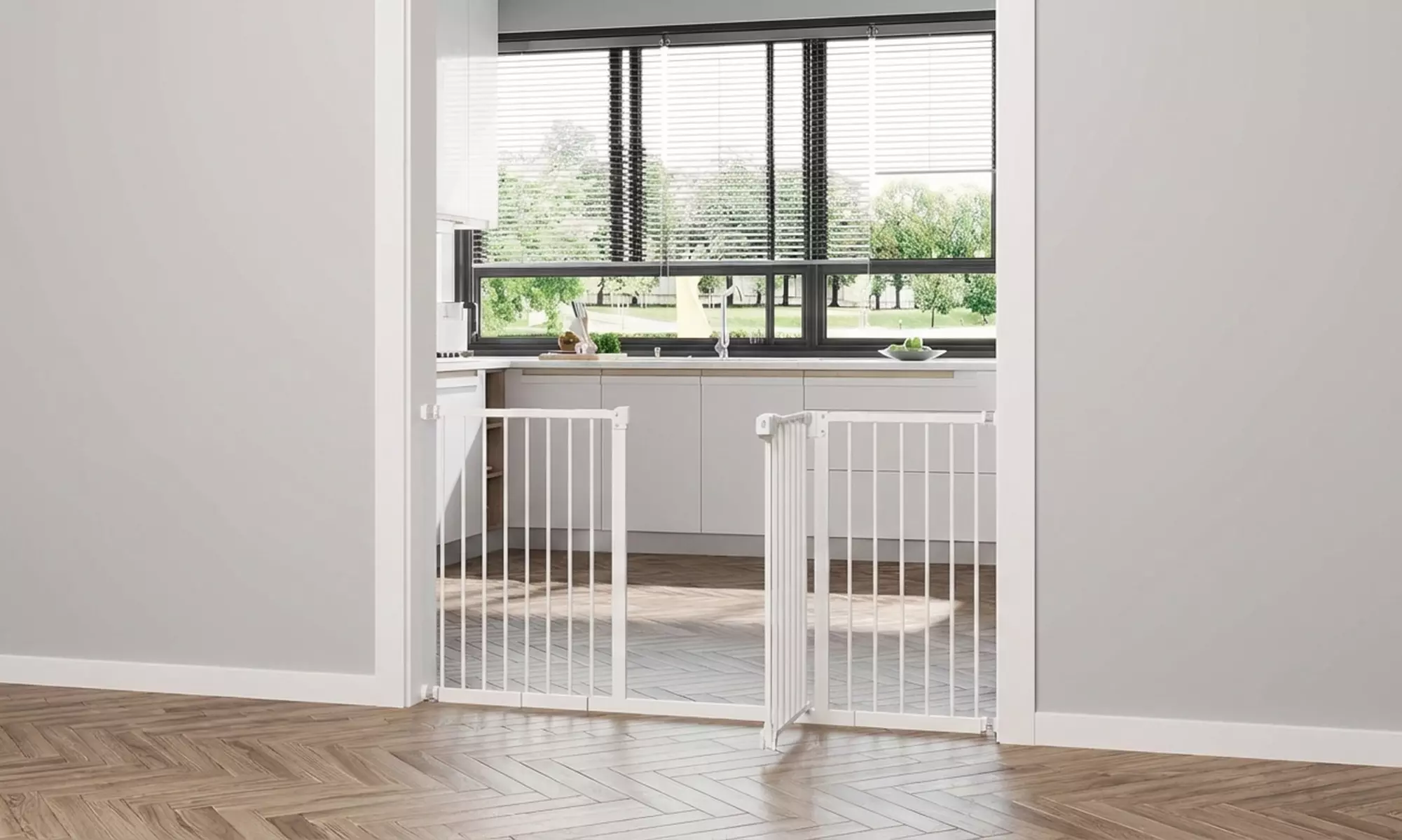 Pawhut Adjustable Metal Pet Safety Gate with Auto-Close Door - Primary Image