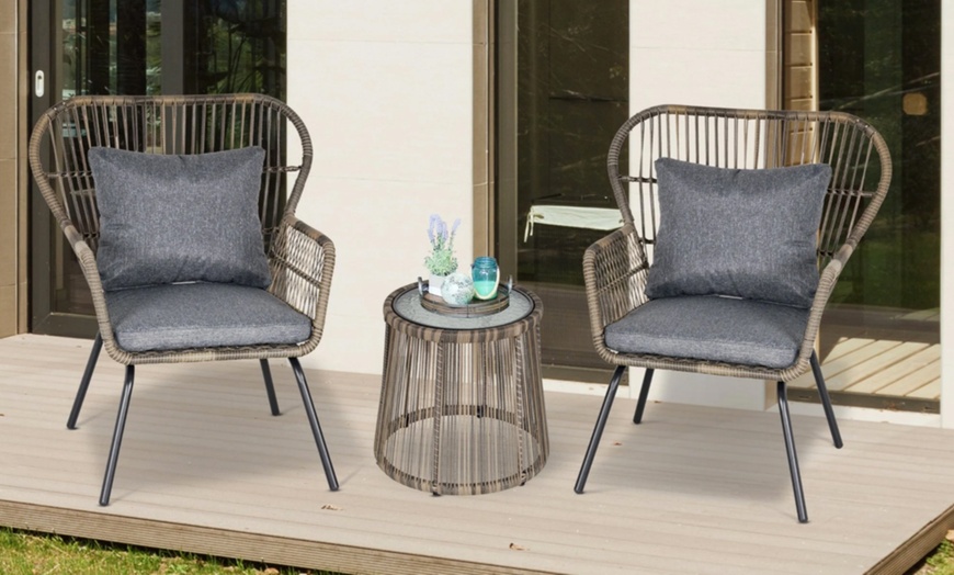 Image 4: Outsunny Woven Bistro Set with 2 Chairs and Table, Choice of Styles