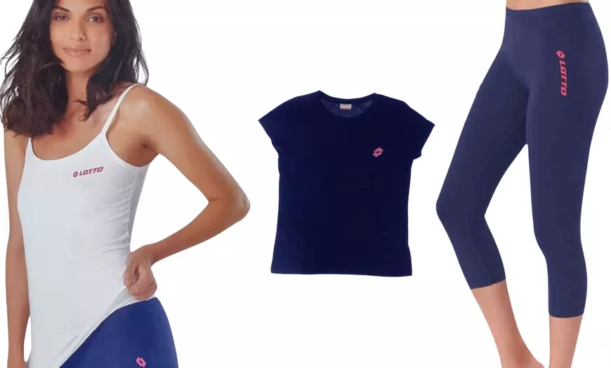Image 1: Completo Lotto da donna 3 pezzi con t-shirt, leggins capri e canotta