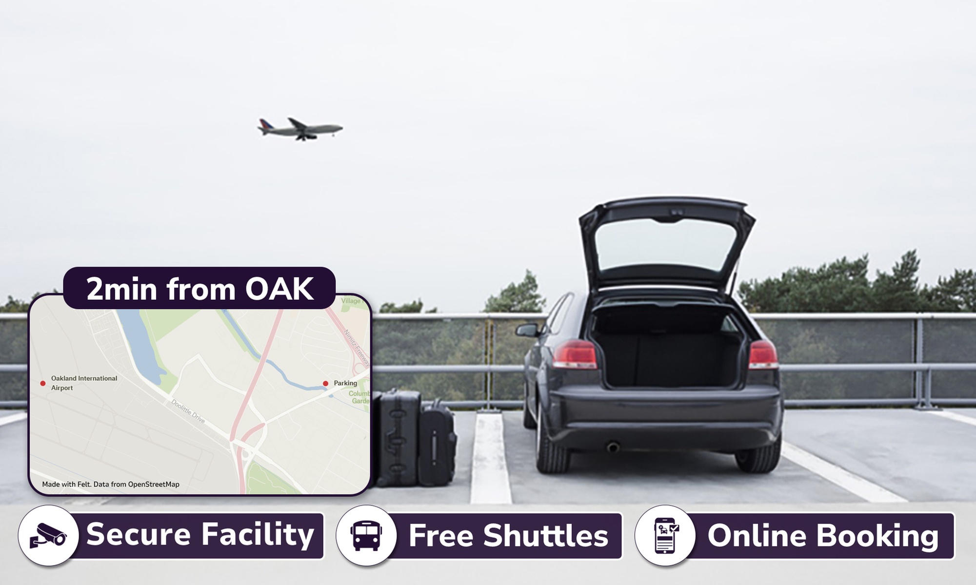 3, 5, or 7-Days Airport Parking Near OAK, Up to 30% Off
