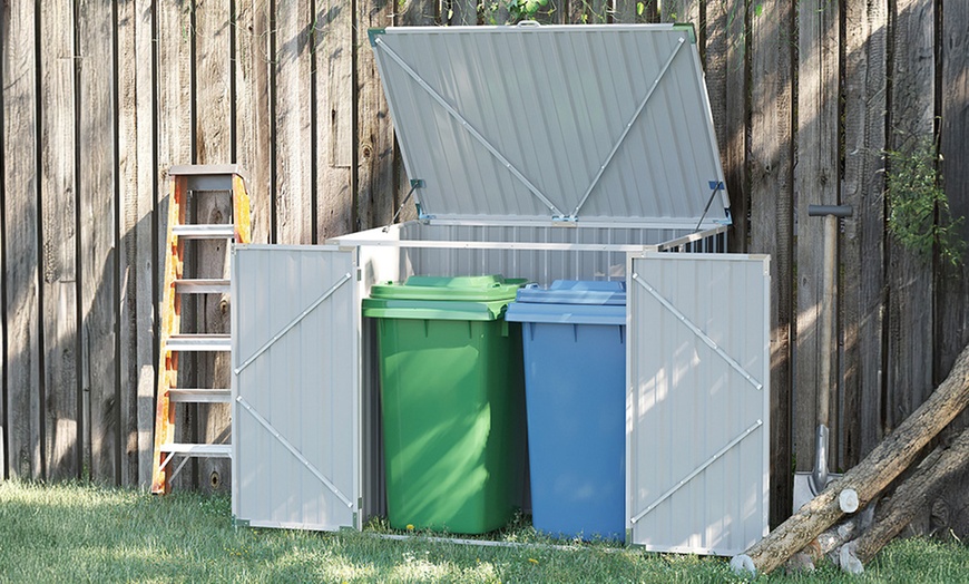 Image 1: Outsunny 5ft x 3ft Garden 2-Bin Steel Storage Shed