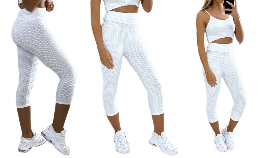 Image 3: Womens' High Waist Honeycomb Textured Leggings
