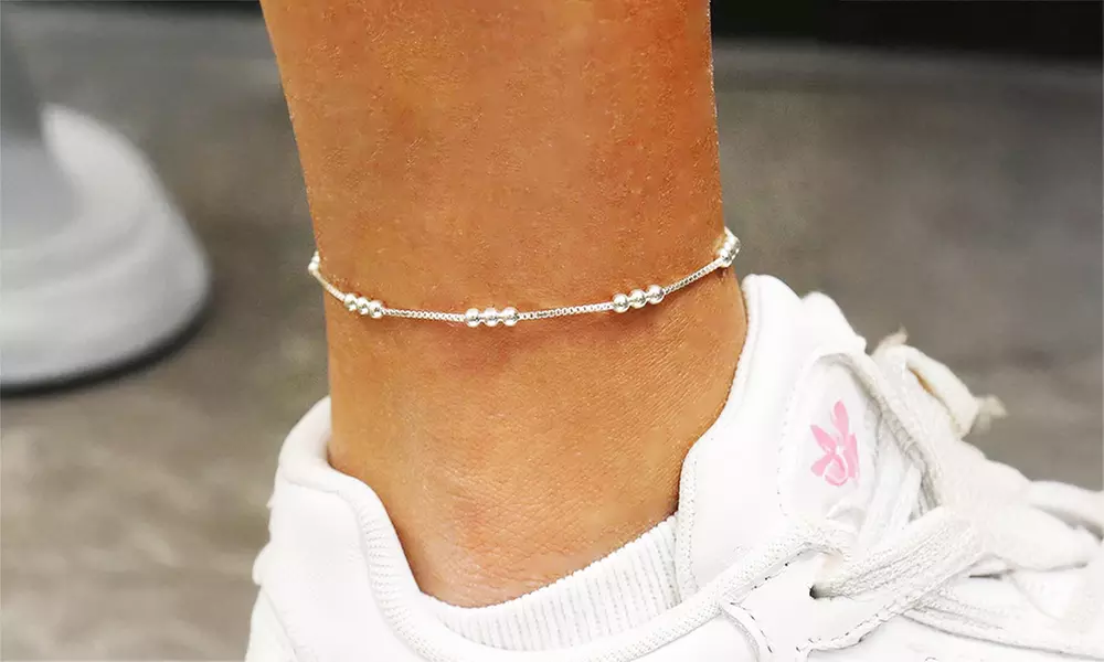 Italian Made Sterling Silver 9 or 10 Inch Triple Bead Anklet