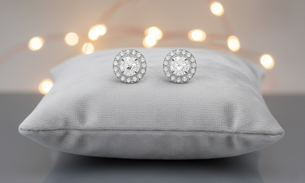 Paris Jewelry Sterling Silver 2 ctw Round Simulated Diamond Halo Stud Earrings