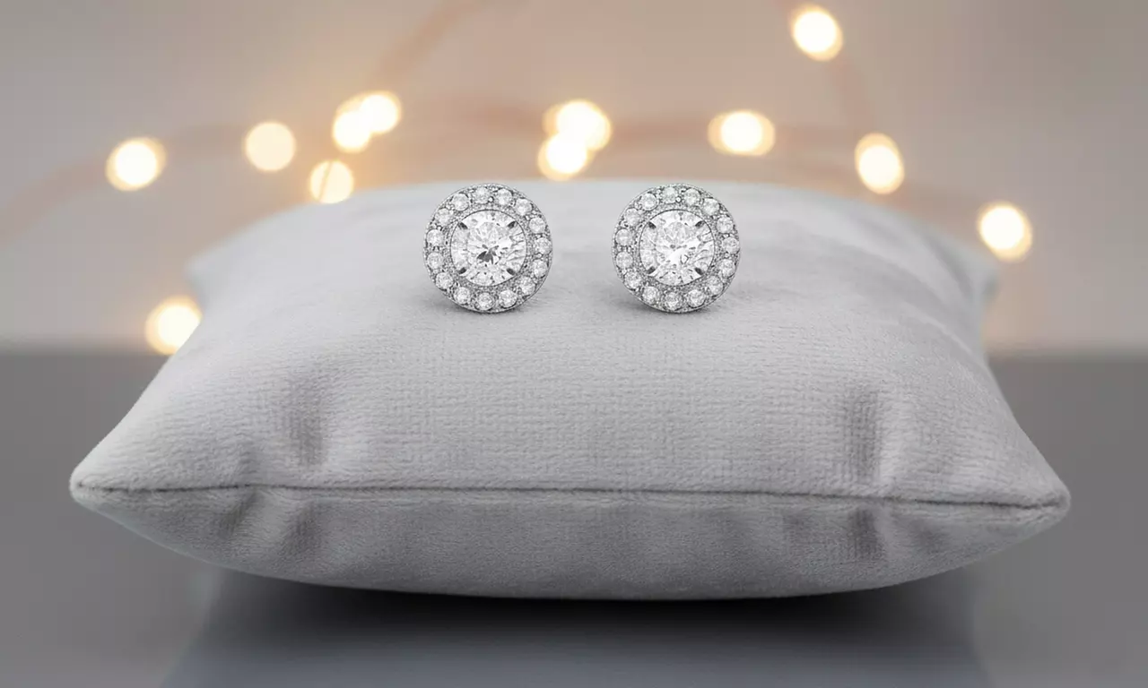 Paris Jewelry Sterling Silver 2 ctw Round Simulated Diamond Halo Stud Earrings