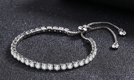 14K White Gold Plated Adjustable Tennis Bracelets with crystals from Swarovski Silver Crystal Crystal White Gold