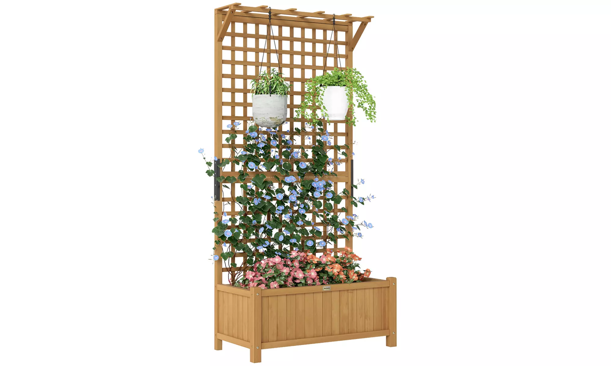 Outsunny Wooden Garden Planter with Trellis and Hanging Roof