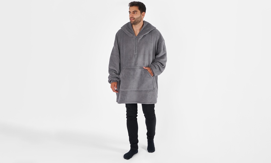 Image 2: Adults' Sherpa Oversized Half-Zip Hoodie Blanket