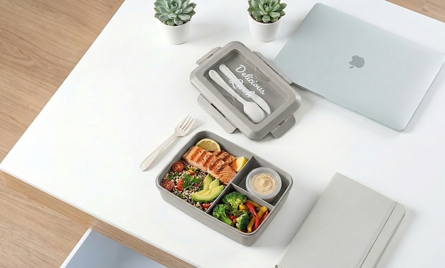 Image 9: Ensemble de 2 boîtes à lunch avec 3 compartiments et couverts