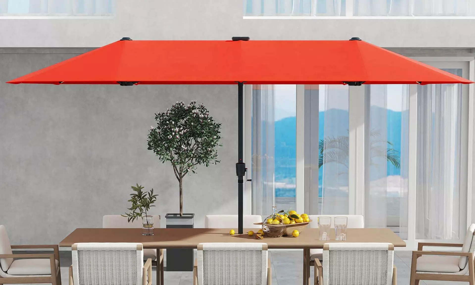 Costway 13ft Outdoor Double-Sided Table Umbrella with Optional LED Lights