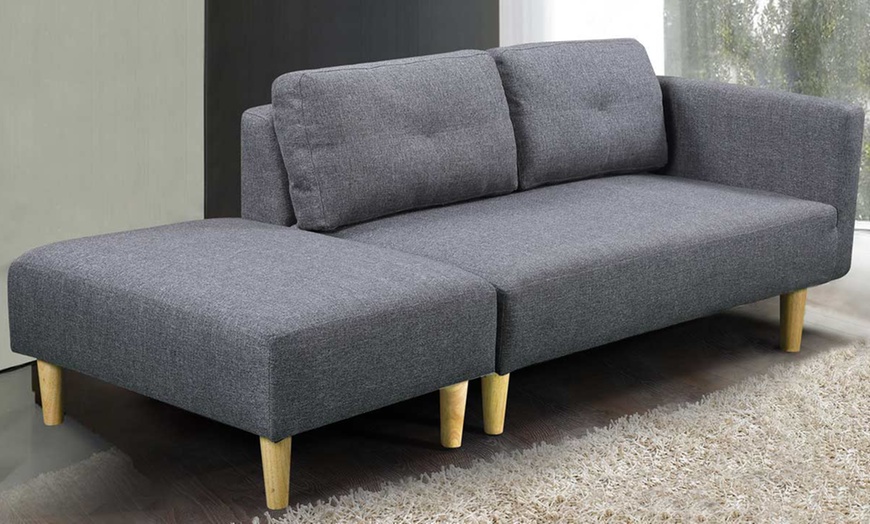 Image 1: Two-Seater Sofa with Footstool