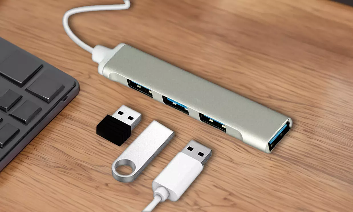 US 2-4 Pcs USB 3.0 4 Port Hub Splitter Slim Sleek Aluminum PC Mac Laptop Desktop - Primary Image