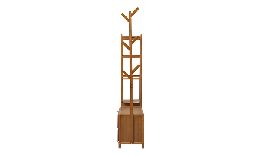 Image 6: Freestanding Bamboo Clothes Rack with Shelves for Storage
