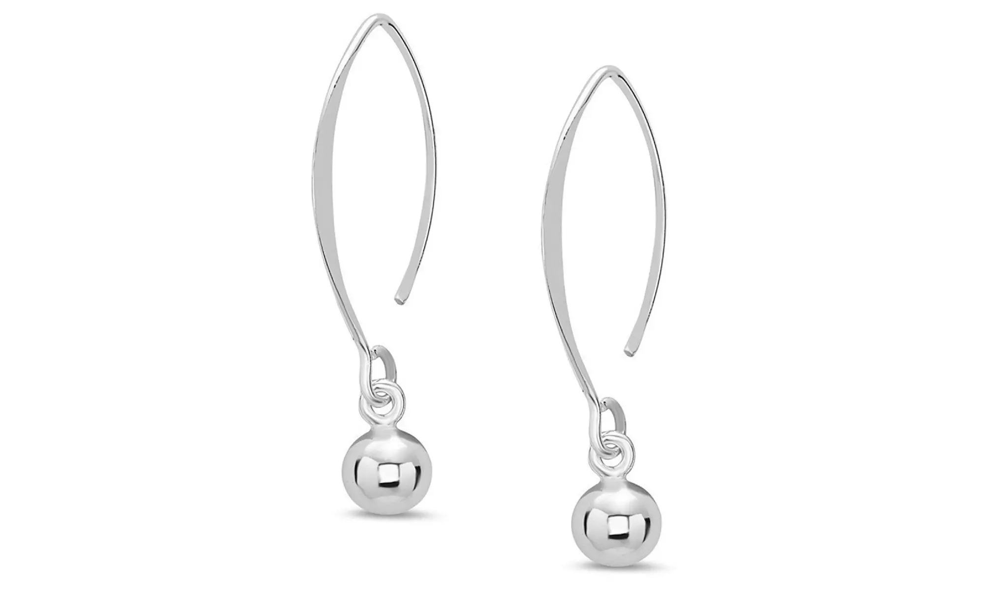 Italian 925 Sterling Silver Dangle Bead Threader Earrings 6MM Silver Bead