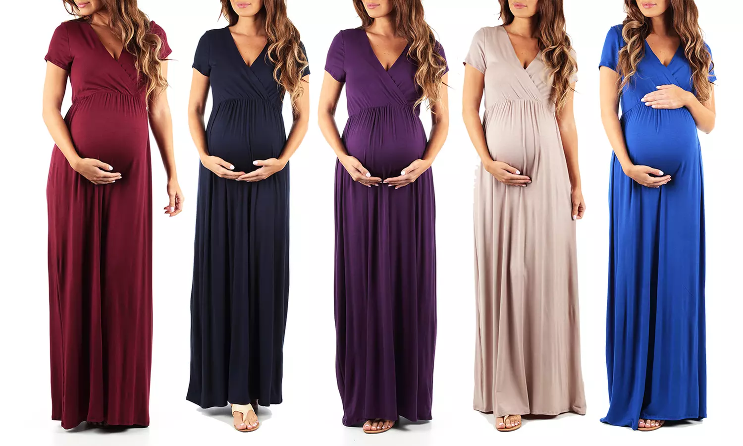 Women's Maternity Faux-Wrap Short Sleeve Maxi Dress - Primary Image